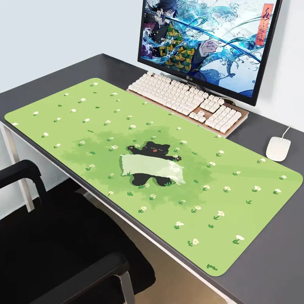 

HD Printing Sleeping Black Cat On the Grass Rubber Non-Slip Mouse Pad Cute Computer Desk Mat Student Writing Mat Boyfriend Gift