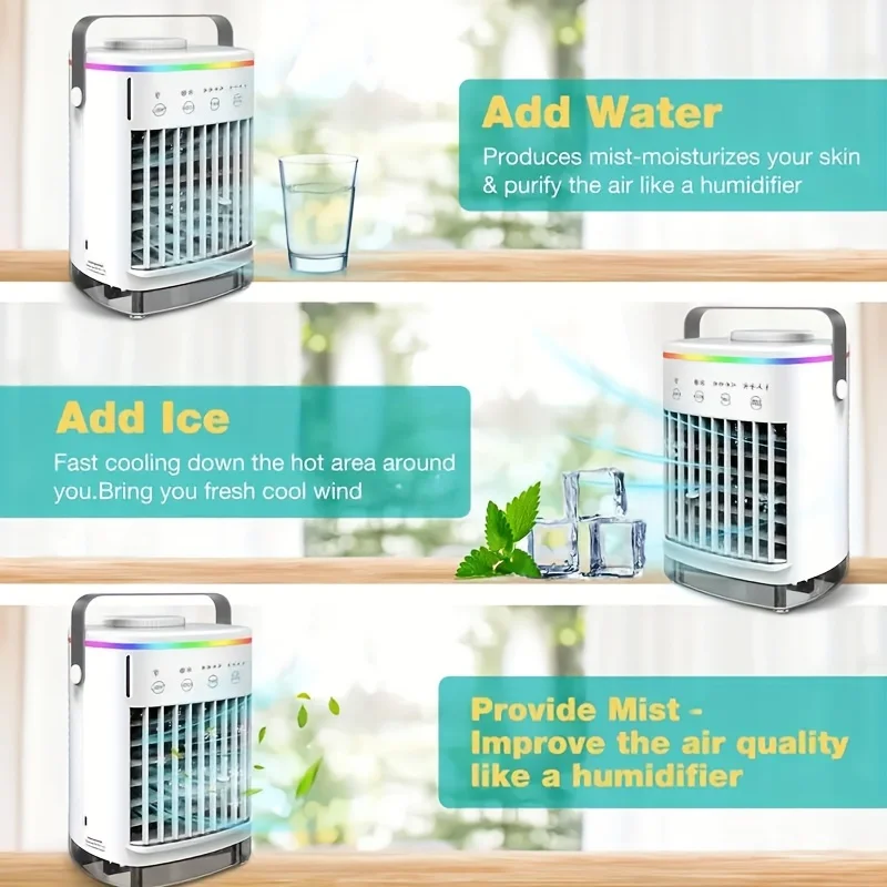 4-Speed Portable Misting Cooler Fan - Ultra-Portable, Evaporative Cooling, Humidifier, Mini USB Desktop Fan - Ideal for Bedroom,