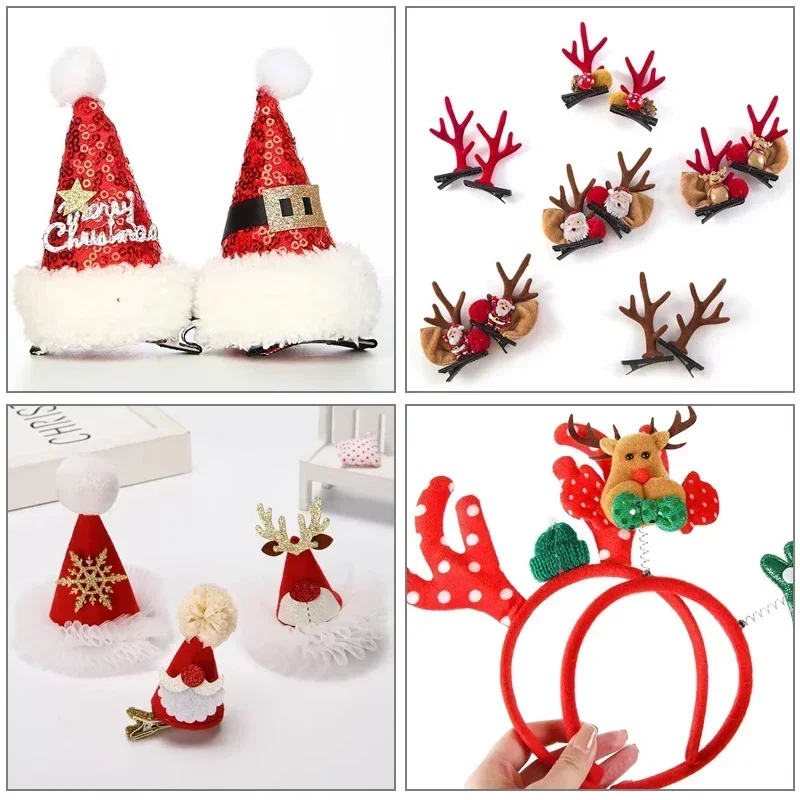 2025 Christmas Decorative Hair Clips Sell Cute Headwear Hair Clips Sequins Christmas Hats Small Hat Clips Decorative Supplies