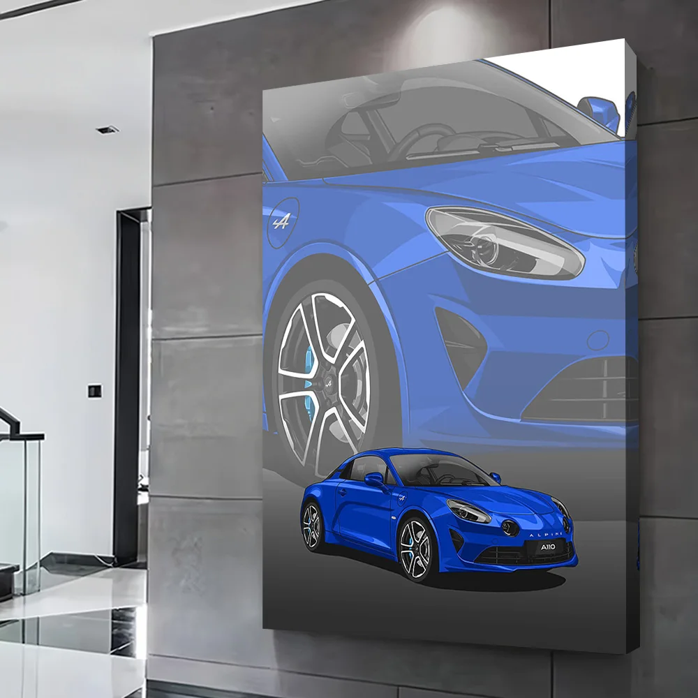 Alpine A110 Blue Sports Car Poster Customizable Printed Canvas Painting for Pictures Wall Art Room Ornaments Decorative Picture