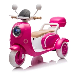 12V Two-seater Kids Ride On Electric Motorcycle,Three Wheels Kids toy with Slow Start,Multi-function player,USB,Bluetooth, light