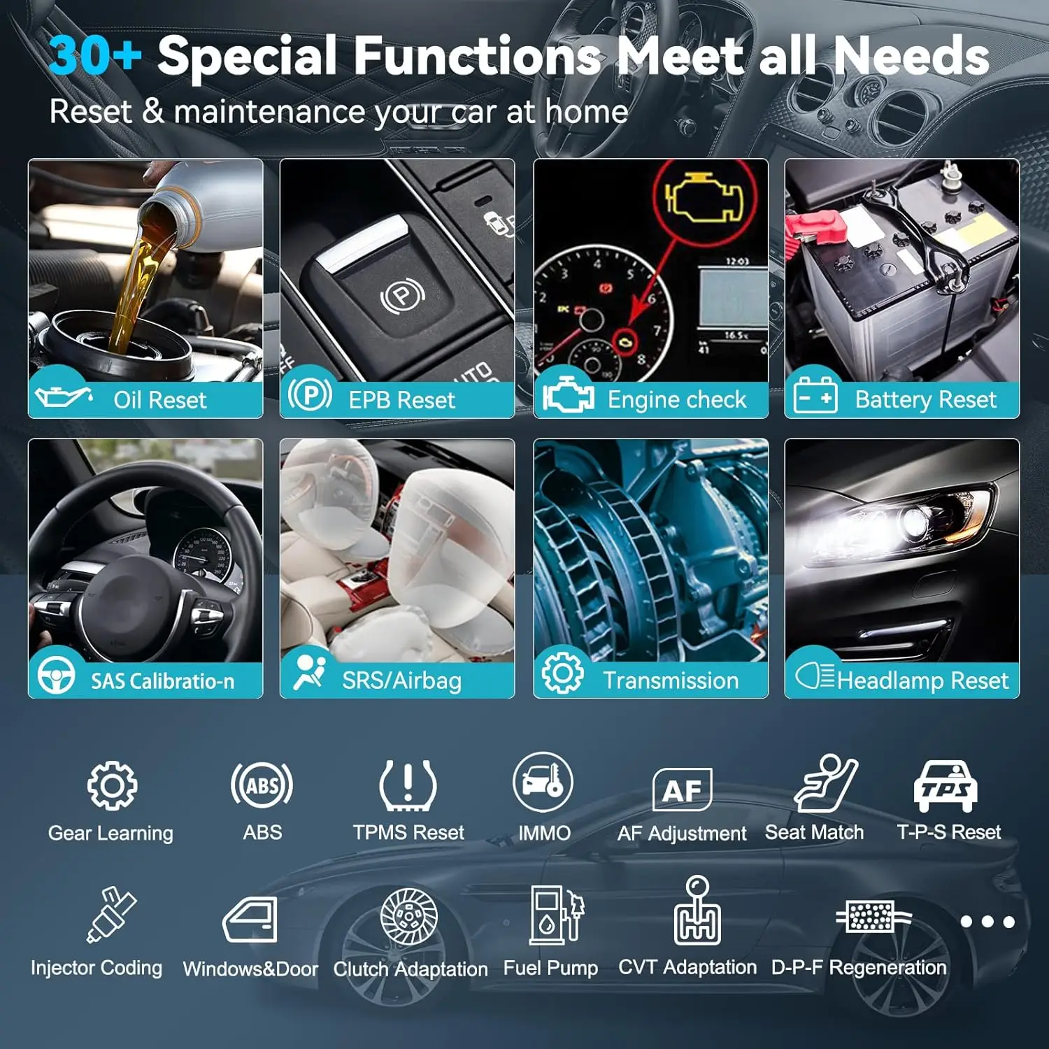 OBD2 Scanner Code Reader for Chevy/GMC, Full System Diagnostic Tool with ABS, SRS, EPB, Oil Reset & Battery Registration