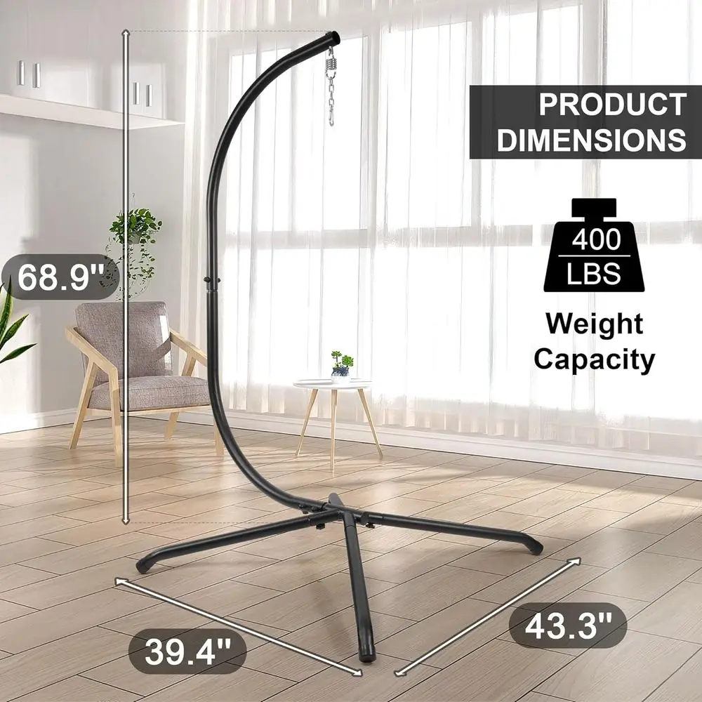 Hammock Chair Stand Only, Hanging Hammock Swing Stand or Outside with Buckle and Spring Hook, 400lb acity Heavy Duty Steel C-Sta