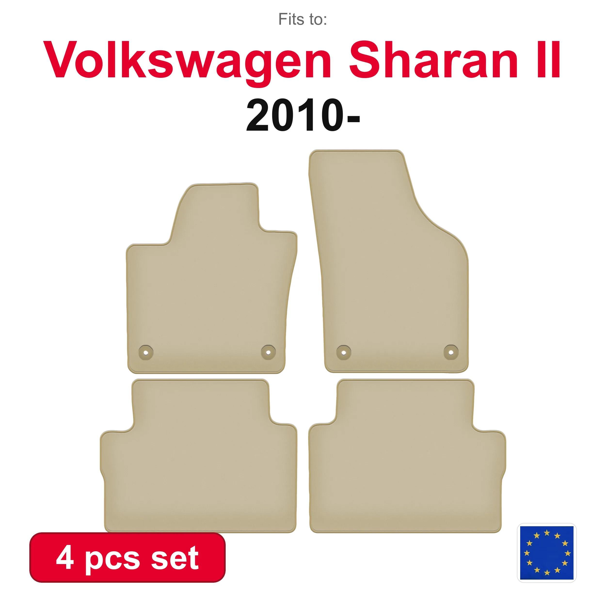 PREMIUM-Velours-Autofußmatten für Volkswagen Sharan II Minivan (2010-) – beige, passgenau (4 Stück), passgenaues Autofußmatten-Set