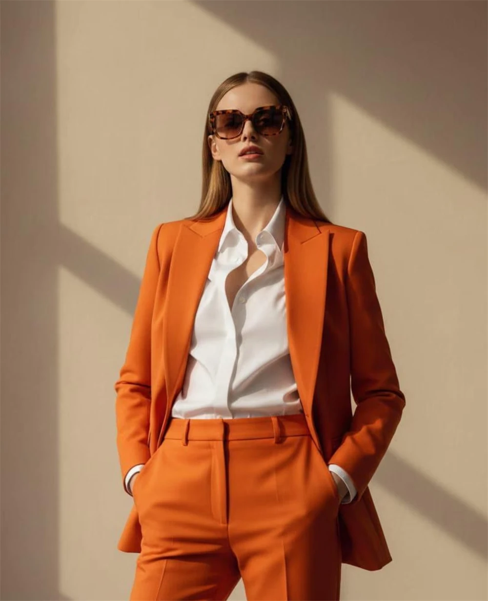 

Women’s Orange Power Suit 2 Piece Set Tailored Blazer & Pants Office Wear Party Outfit Chic Formal Suits (Blazer+Pants)