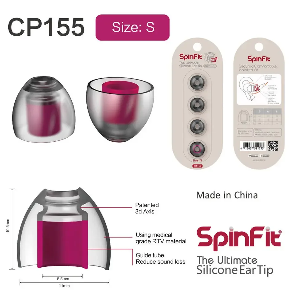 Силиконовые насадки SpinFit CP155 для замены наушников 5,5 мм 5,5 мм для насадки для наушников диаметром 6-7,5 мм, вкладыши для наушников