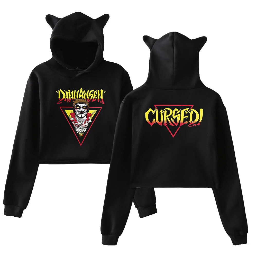 

Худи Danhausen Cursed 2026: Новая укороченная толстовка с капюшоном и кошачьими ушками, с длинными рукавами, женская одежда