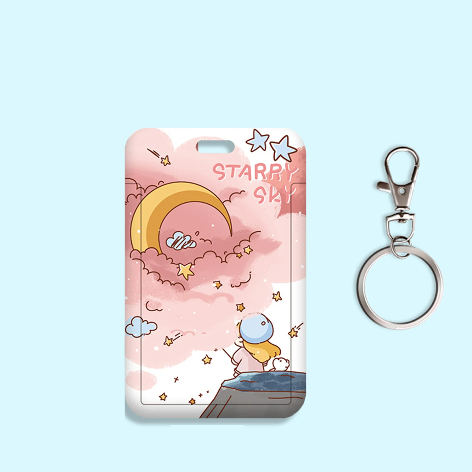 Cute Cartoon Starry Sky Card Holder For Women Men Girls Boys ID Credit Bank ABS Plastic Card Protective Cover With Keychain