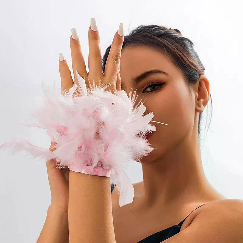 Colorful Feathers Cuff Nail Ornament Wristband For Photo Manicure Feathers Sexy Handcuffs Manicure Accessories Bracelet