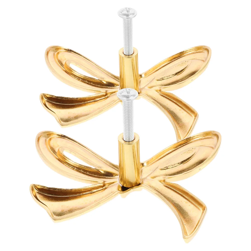 

2 Pcs Brass Bow Handle Knobs Cupboard Diy Handles for Dresser Cabinet Door Cute Tie