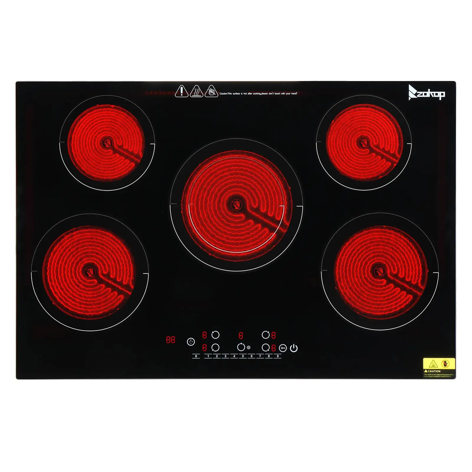 ZOKOP 30 Electric Ceramic Stove, 5 7600W Screen, Glass & Rust-Proof Shell, 220V Black Cooktop