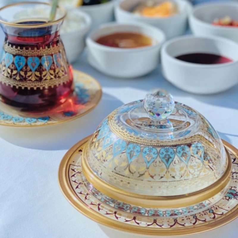 Türkiye hand-painted sugar jar Dim sum biscuit square sugarjar with black tea cup Middle East characteristics