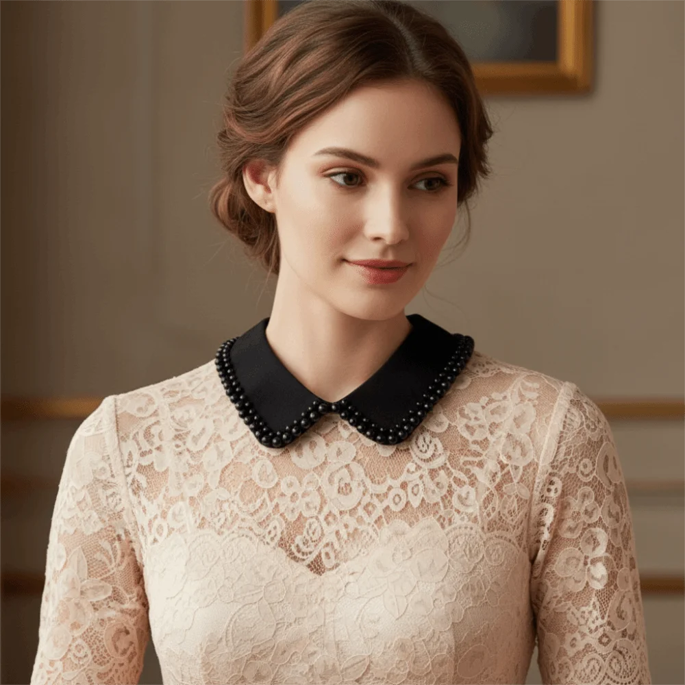 Collar falso con borde de perlas para mujer, accesorio de cuello de camisa elegante desmontable, cuello minimalista de gama alta