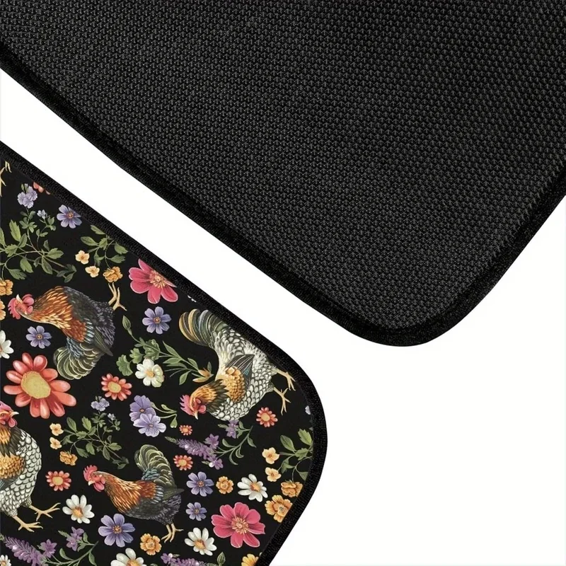 4pcs Waterproof Car Floor Mat Chicken Floral Print Durable Universal Fit Car Carpet Anti-Slip Floor Mats For SUV Vans Sedan Truc 2