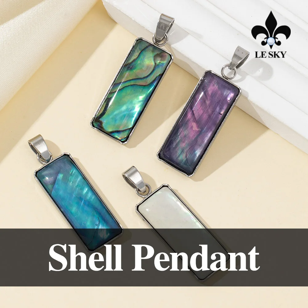 Natural Shell Pendant Rectangle Plate Silver Abalone Shell Pendant Charms for Women Making DIY Jewerly Necklace 36x11mm
