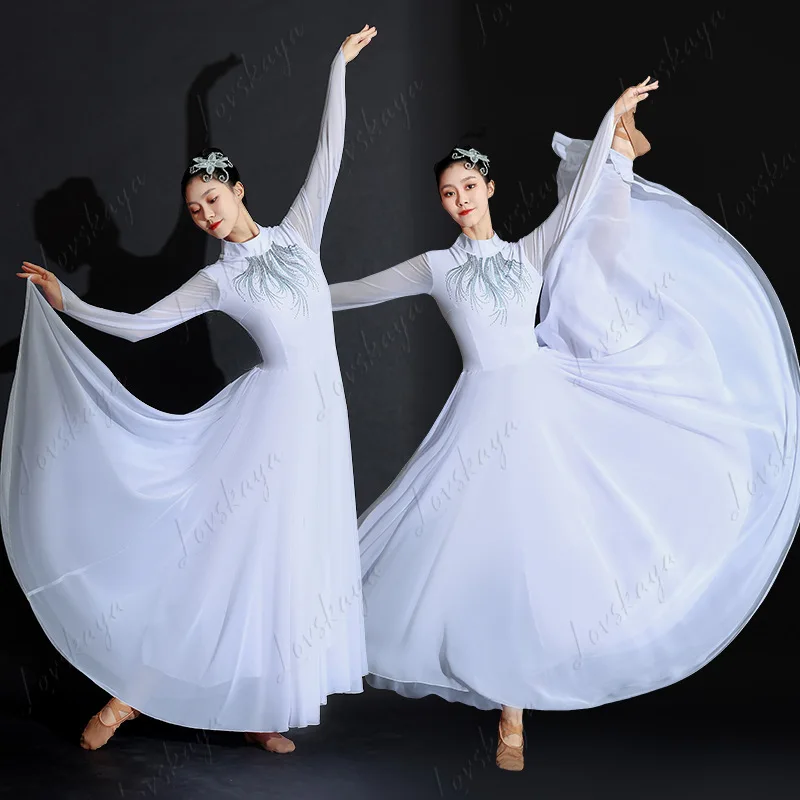 Women Flowy Red Classical Dance Dress Modern Stage Performance Outfit