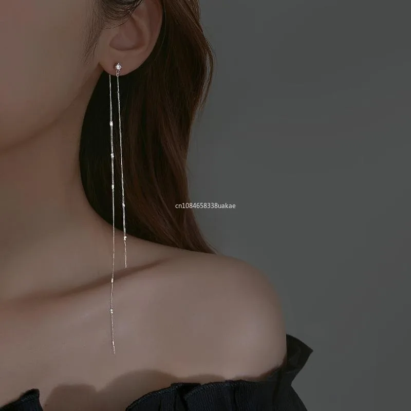 2024 Korean Women Super Long Tassel Earrings Elegant Shiny Metal Sequins Hanging Dangle Earrings Trendy Ladies Jewelry Gifts