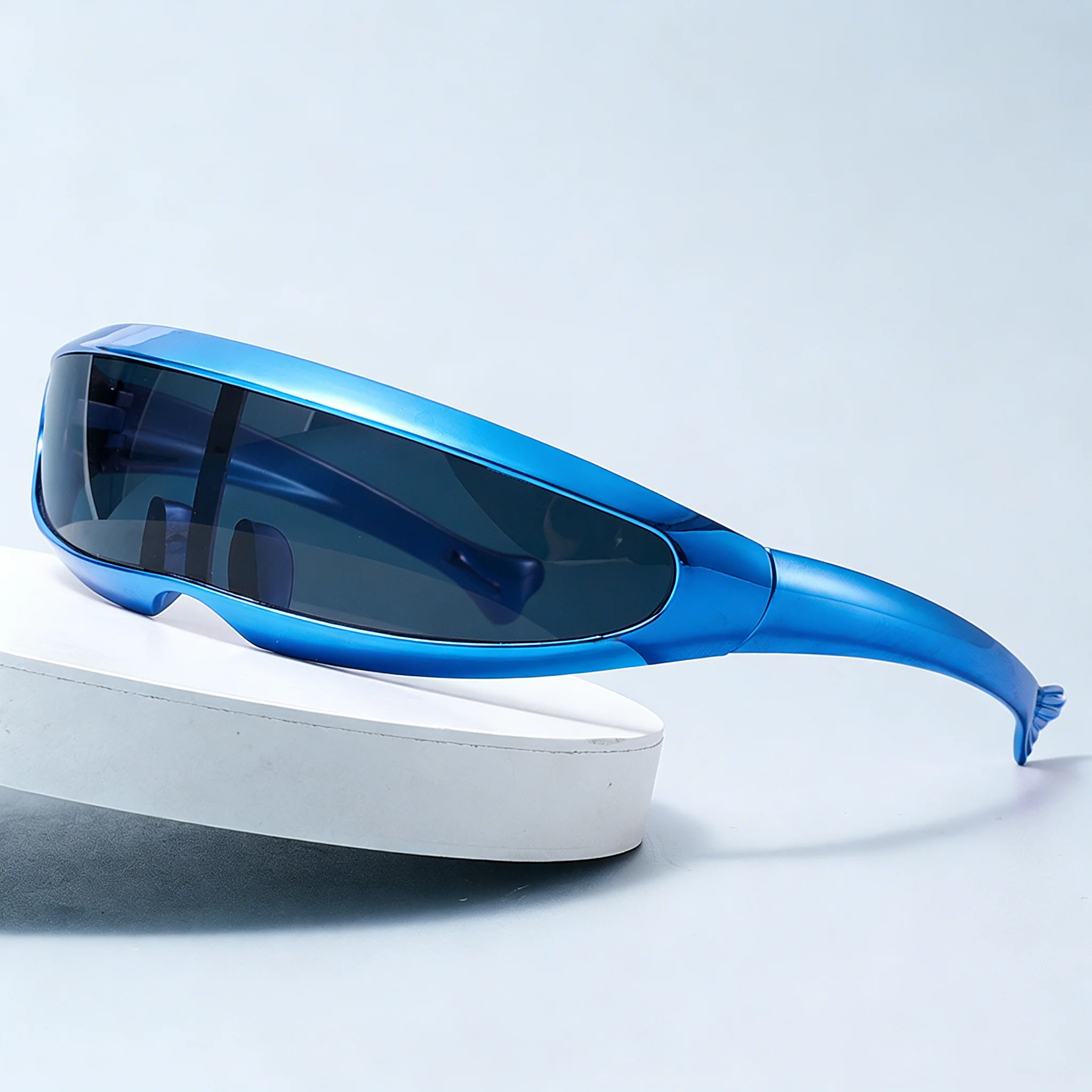 Y2K Futuristic Wrap Around Sunglasses, Multi Color Metallic Frame UV Protection Sports Shades for Women Men Cycling Driving Part