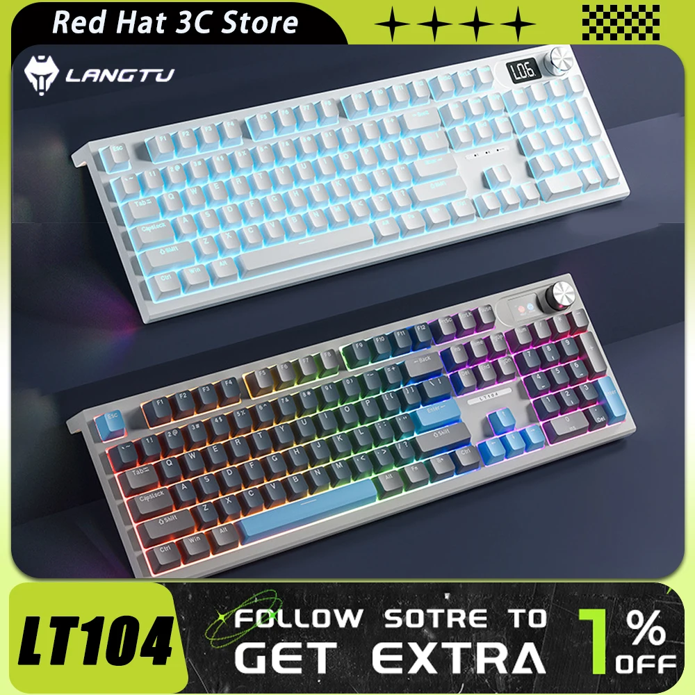 

LANGTU LT104 Mechanical Keyboard Three Mode Multifunctional Knob Wireless RGB Gaming Keyboard Pc Gamer Accessories Office Gifts