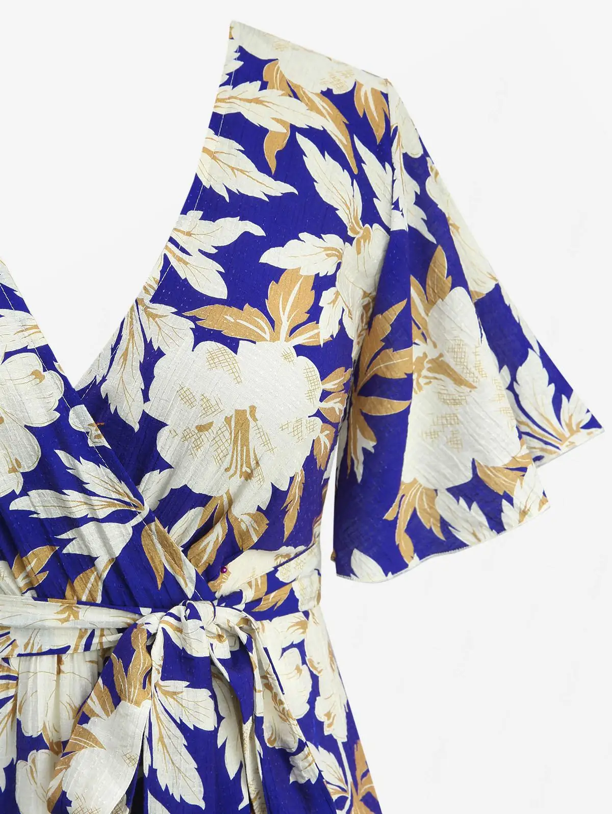 Sukienka midi ROSEGAL Plus Size z kwiatowym wzorem liści, zakładana na klatkę piersiową, z paskiem, elegancka, codzienna sukienka maxi dla kobiet, kolekcja wiosna-lato 2026.