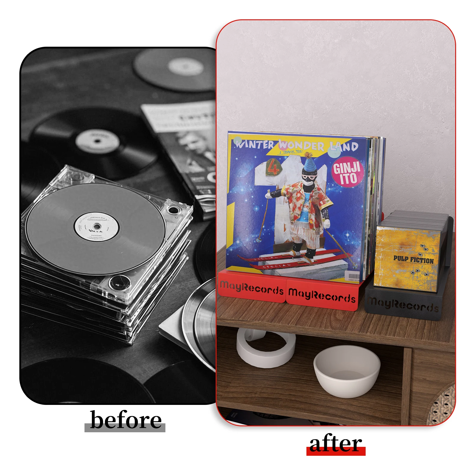 رف تخزين عرض من الحديد CD/LP رف تخزين سطح المكتب من الفينيل رف تجميع سجل CD/LP حامل منظم ديكور المنزل والمكتب قوس