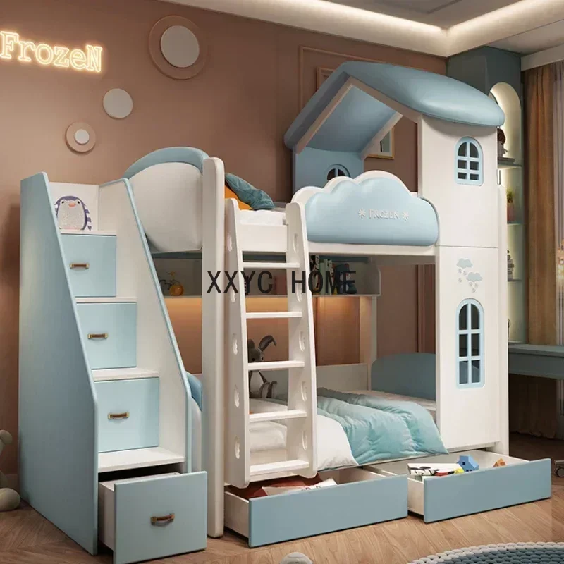 Castle Princess Girl Children Beds Bilayer Up And Down Up And Down Children Beds Senior Cama Infantil Bedroom Furniture QF50TC