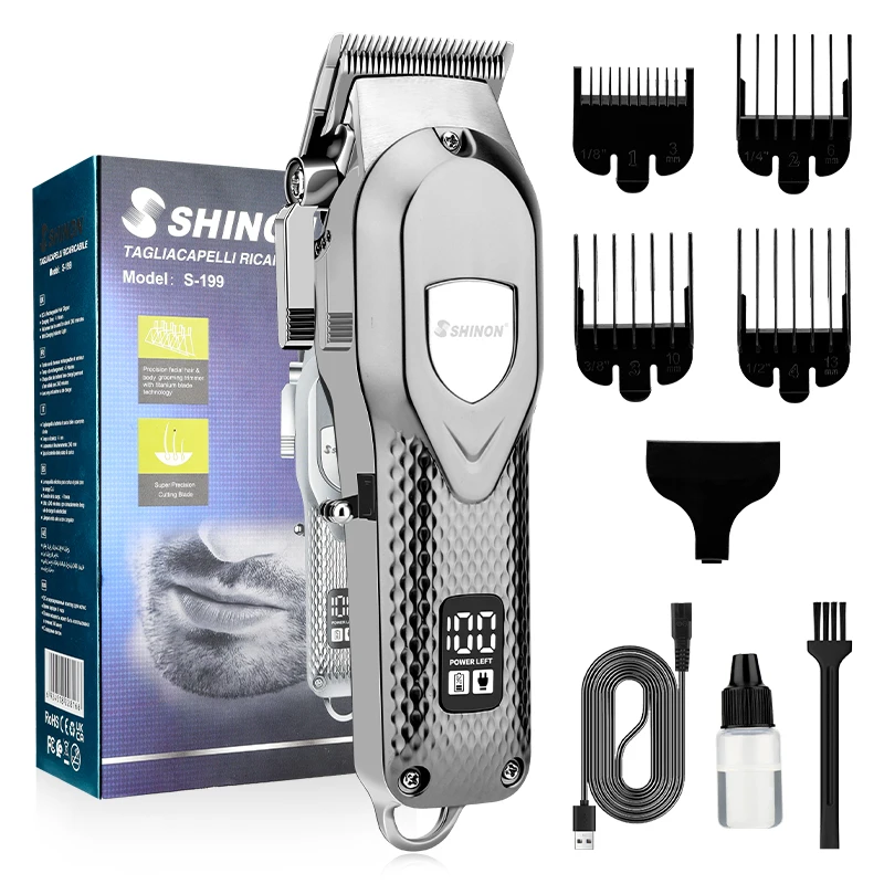 Resuxi SHINON Clipper S-199 Barber Professional Electric Cordless Hair Clippers USB Stainless Steel