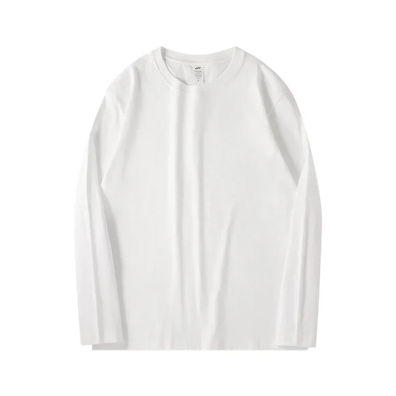 S-4XL Autumn and winter new 220g cotton long-sleeved T-shirt round neck with white bottoming shirt