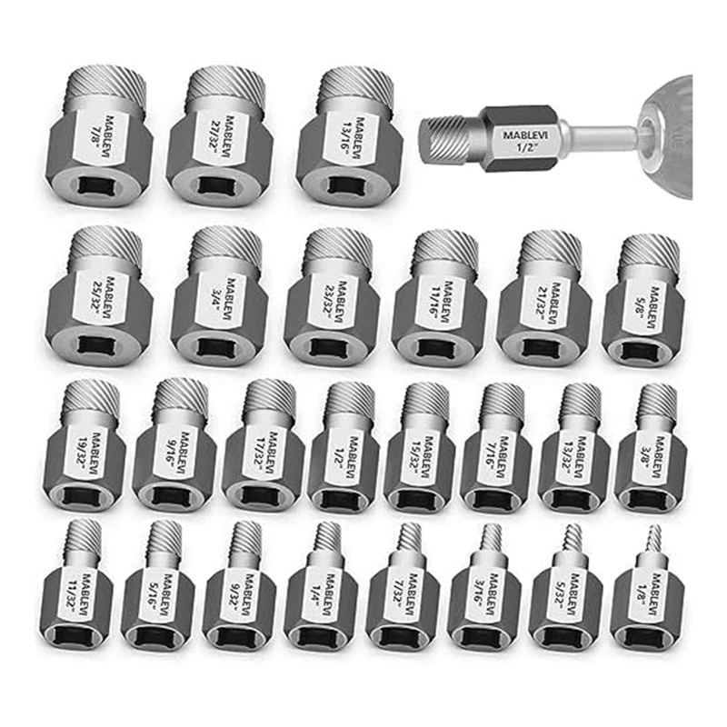 Screw Head Extractor Set 3/8 Inch Drive 2-In-1 Double Head Easy Out Bolt Extractor Set, For Removing Broken Studs