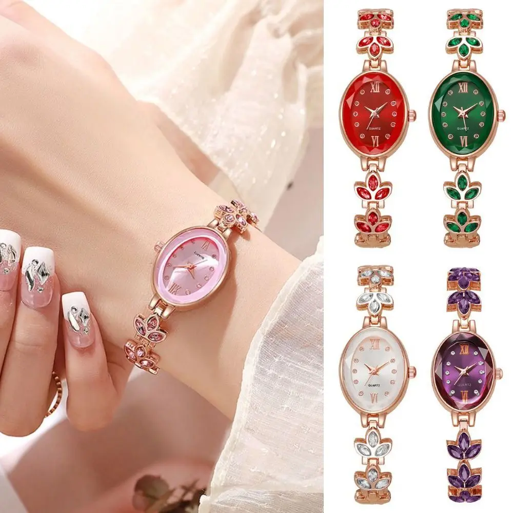 3-Leaf Clover Water-Resistant Quartz Ladies Watch Rhinestone Bracelet-Style Bracelet Watch Simple Elegant Analog Watch Women