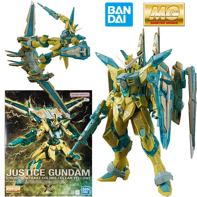 Bandai MG Justice Gundam Cross Contrast Colors Clear Yellow 1/100 25Cm Anime Original Action Figure Model Toy Gift Colelction