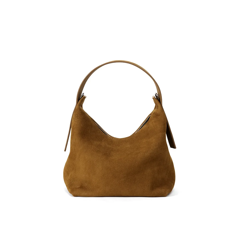 Women Mercerized Nubuck Cowhide Hobo Underarm Bag Multi Wear Magnetic Snap Crossbody Shoulder Handbag