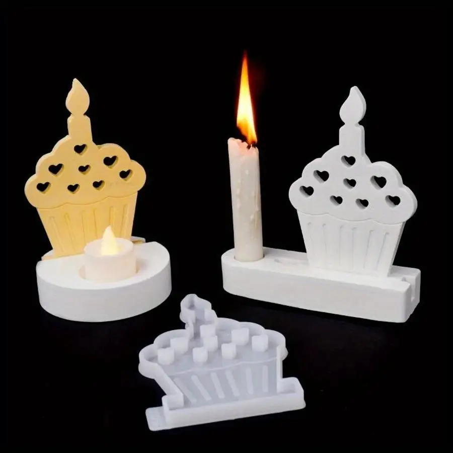 1 Pcs DIY Cake Tea Light Candle Holder Silicone Mold Heart Cake Candlestick Molds Resin Gypsum Craft Gifts Making Brithday Decor