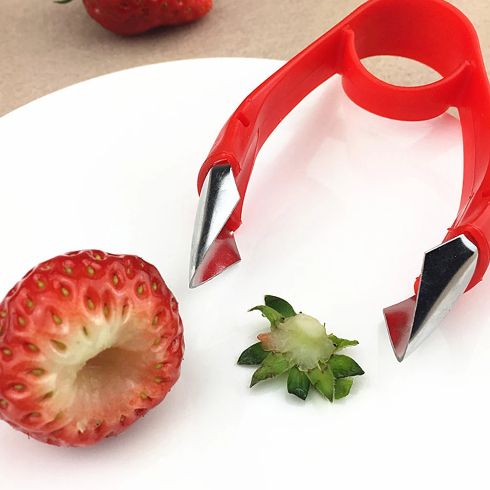 

2Pcs Strawberry Separator Fruit Fruit Stems Remover Corer Removal Tool Kitchen Veggie Gadgets Easy Cleaning Plastic Steel
