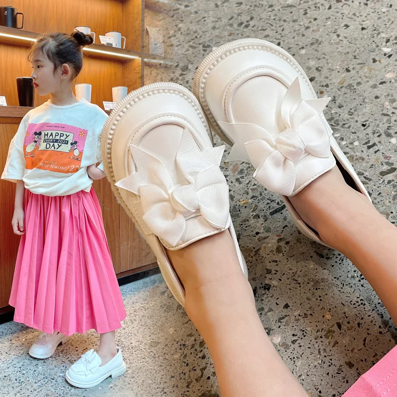 Spring Autumn New Bow-knot Kids Leather Shoes Fashion Princess Girls Shoes British College Style Student Party Performance Shoes