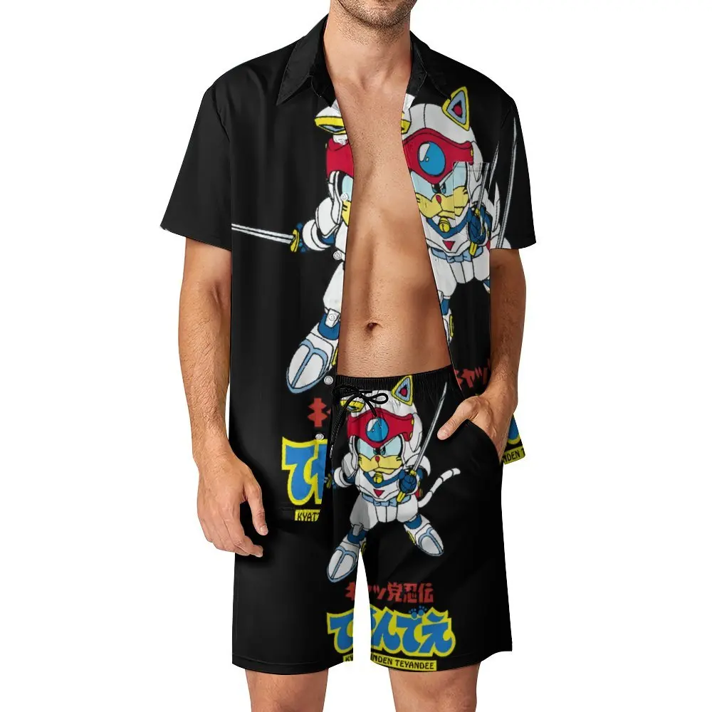 Kyatto Ninden Teyandee  Samurai Pizza Cats Logo Men's Beach Suit Classic 2 Pieces Coordinates  High Grade Leisure USA Size