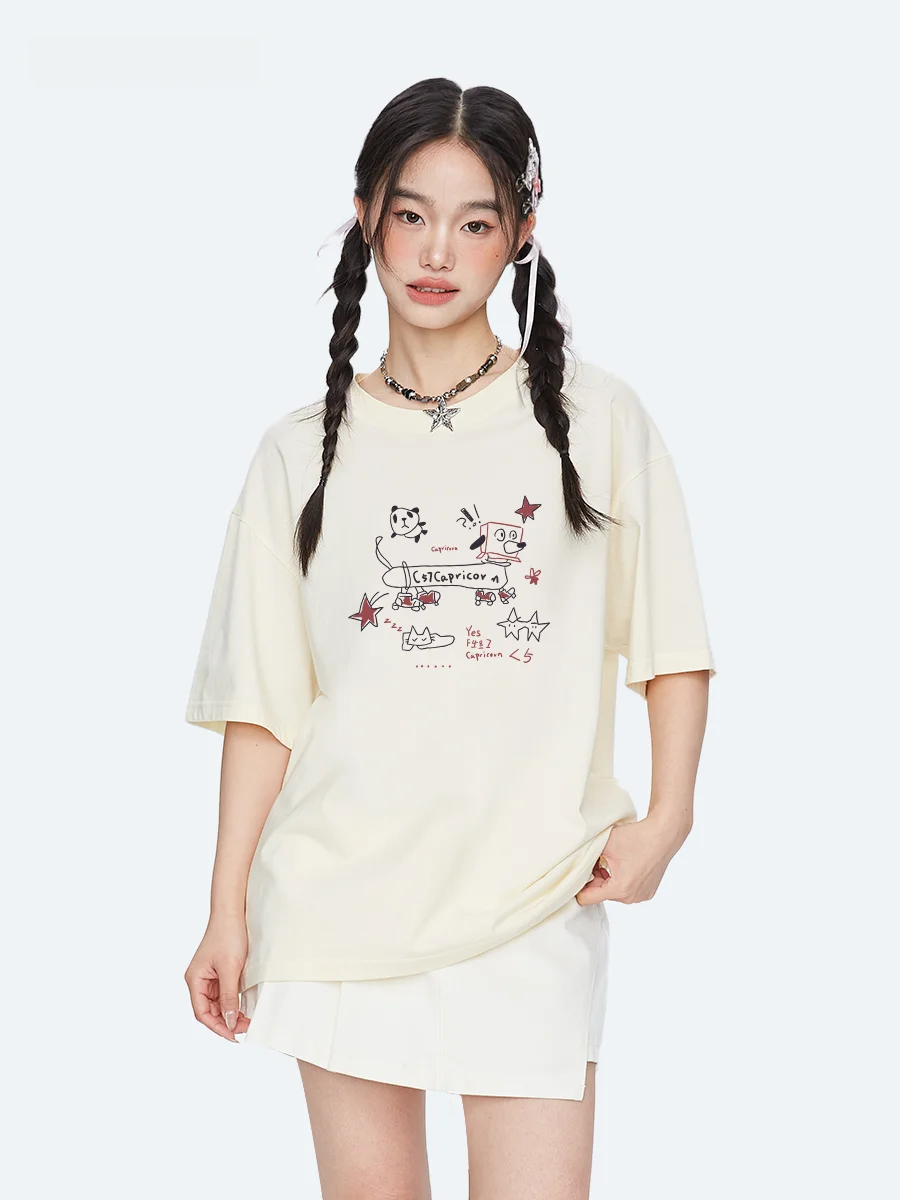 

Capricorn Sausage Dog Print Pure Cotton Short Sleeve T-Shirt Women's Summer New Fashion Brand Inner Half Sleeve Top