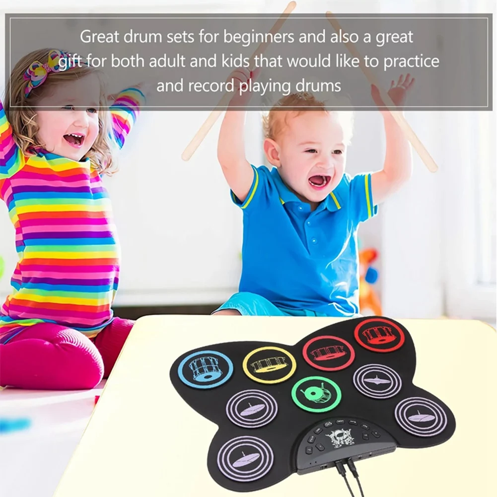 

A89E-Electric Drum Set, 9 Pads Silicon Foldable Electronic Drum With Headphone Jack,Build In Speaker ,Foot Pedals,Drum Sticks