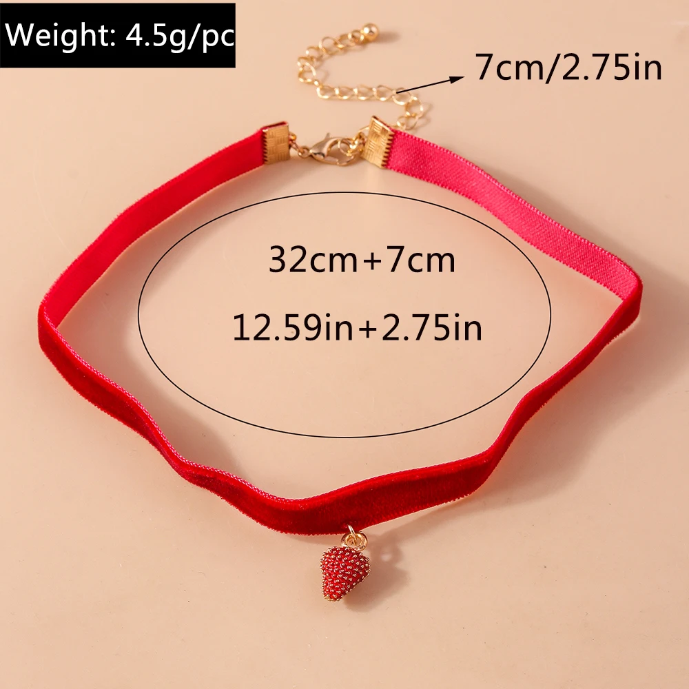 Modische rote Samtkette für Damen, koreanischer Stil, Erdbeer-Choker-Kette, Mädchen-Party- und Festivalschmuck, Geschenkidee – Detail 3