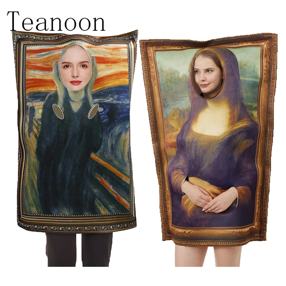 Teanoon Adult Kid Mona Lisa Mural Costumes Props Halloween Unisex Cosplay Funny The Scream Mural Dress Up Performance Clothing