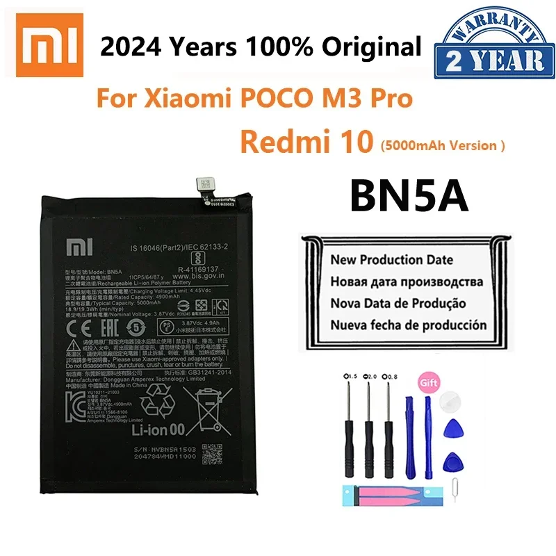 New Original BN5A 5000mAh Mobile Phone Battery For Xiaomi POCO M3 Pro 5G Redmi 10 Redmi10 Phone Replacement Batteries Bateria