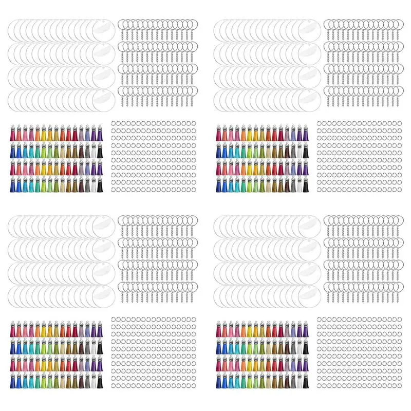 Delicate Texture-1400Pcs Acrylic Clear Keychain Blanks For Vinyl With Blanks, Tassels, Jump Rings, Keychain Rings For DIY Keycha