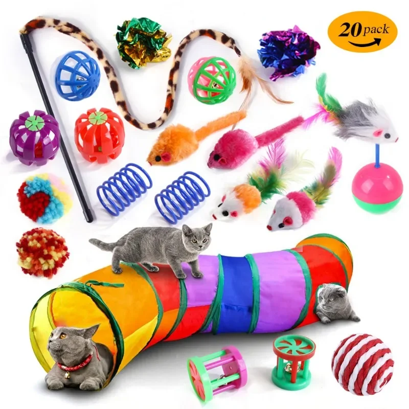 Kitten Toys Variety Pack-Pet Cat Combination Set Toy Funny Stick Sisal Mouse Bell Ball Supplies