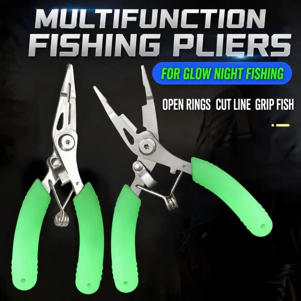 Stainless Steel Fishing Pliers Multi-function Luminous Hook Remover with Storage Bag Rustproof Fishing Tongs Outdoor Fishing