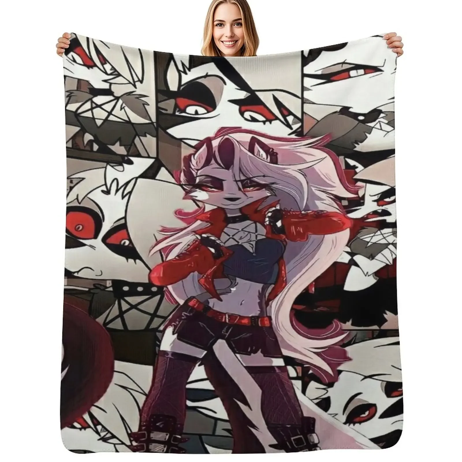 

Helluva Boss Loona Throw Blanket Plaid blankets ands Kid'S Flannel Fabric Blanket