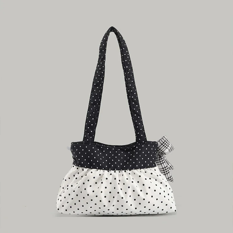 Koreanische Polka Dot Umhängetasche Niedliche Schleife Engelsflügel Design Handtasche Damenmode Pendeln Einkaufstasche Retro Kontrast Einkaufstasche – Detail 3