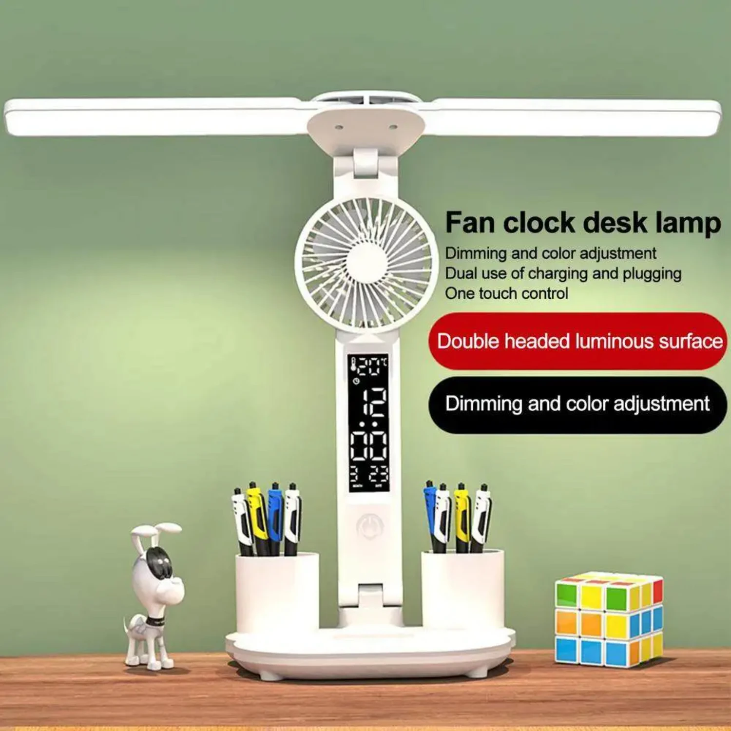 

Rechargeable Table Lamp Study, Desk Lamp Reading Light Led Table Light with Fan, Led Clock Dispaly Reading Lamp
