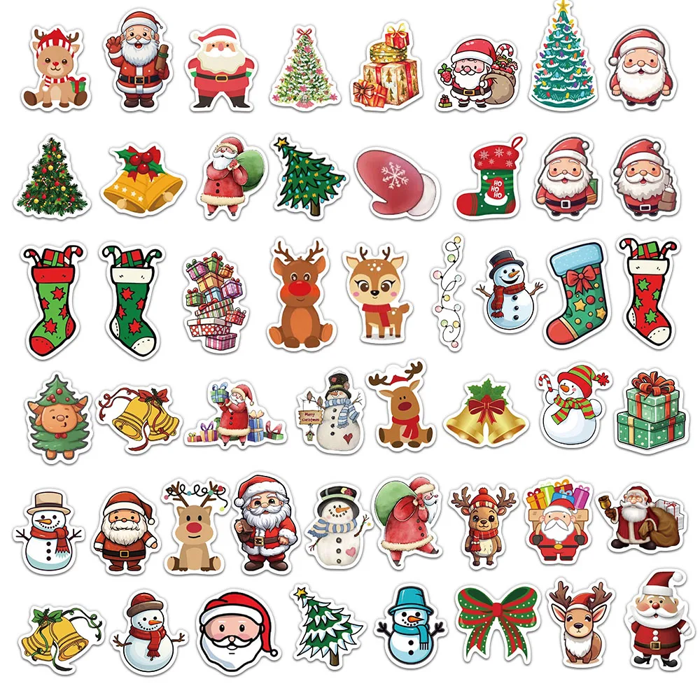 50 قطعة من ملصقات عيد الميلاد رجل الثلج سانتا كلوز، مادة حساب محمولة رائعة، جراب هاتف، زجاجة أمتعة للكمبيوتر المحمول مقاومة للماء #3