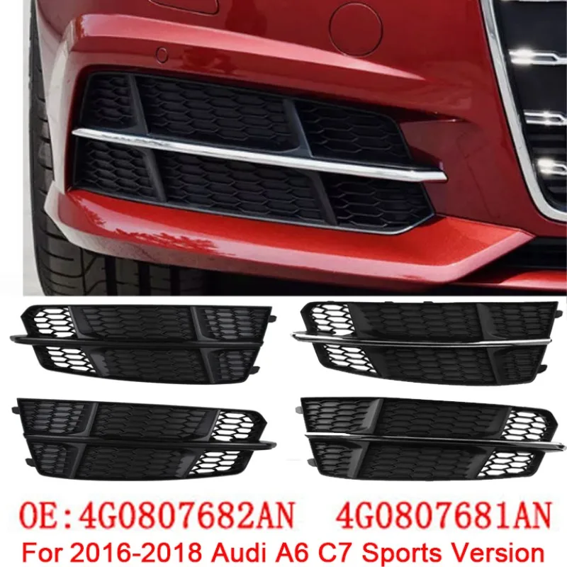 

2pcs ABS Black Car Front Bumper Fog Light Cover Lower Bezels Grille for Audi A6 C7 S-Line 2016-2018 4G0807681AN 4G0807682AN