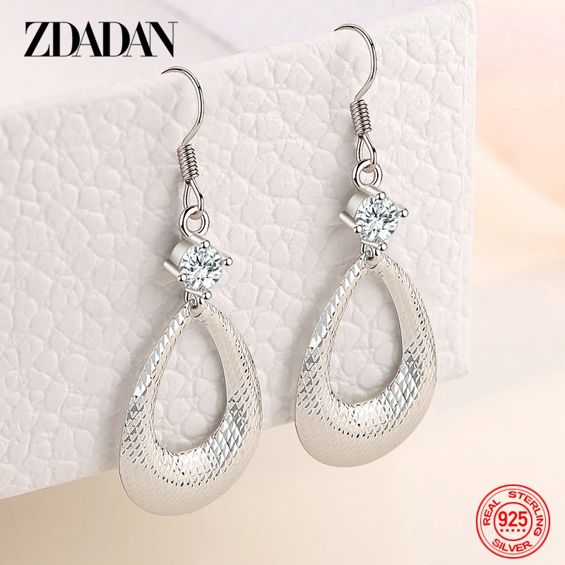 ZDADAN 925 Silver Hollow Water Drop Earring For Women Wedding Jewelry
